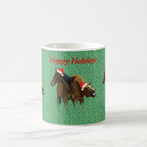 Black and chestnut Christmas horses with Santa hat Coffee Mug