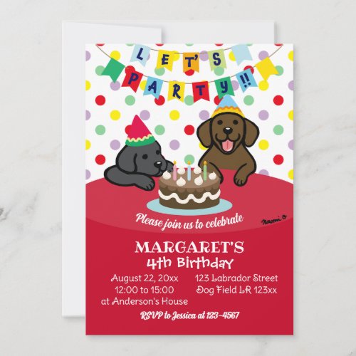 Black and Chocolate Labradors Birthday Party Invitation