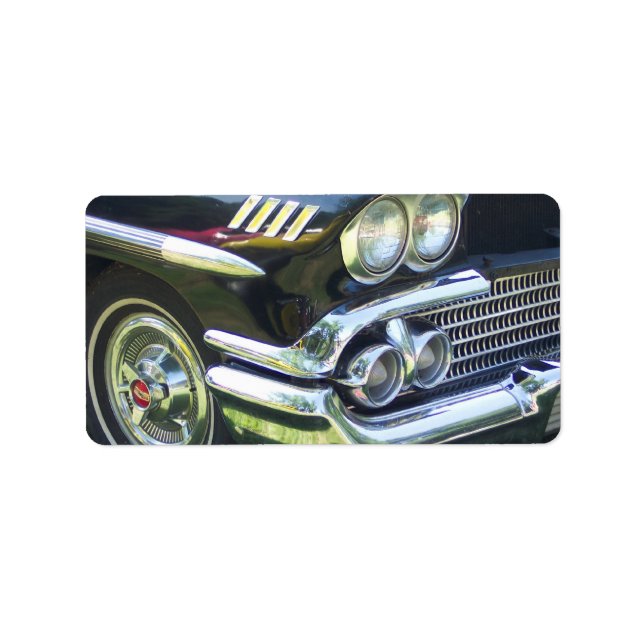black and chrome classic car front passenger side label (Front)