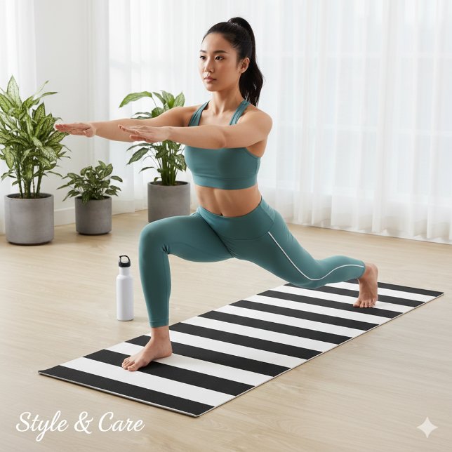 Black and Classic White Horizontal Striped Yoga Mat (Black and Classic White Horizontal Striped Yoga Mat)