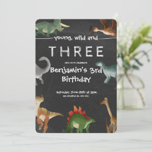 Black and Colorful Printable Dinosaur Birthday Invitation