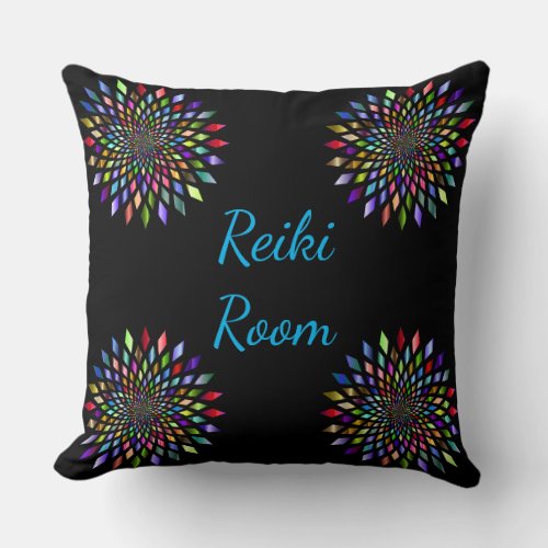 Black and colorful Reiki Room design Throw Pillow