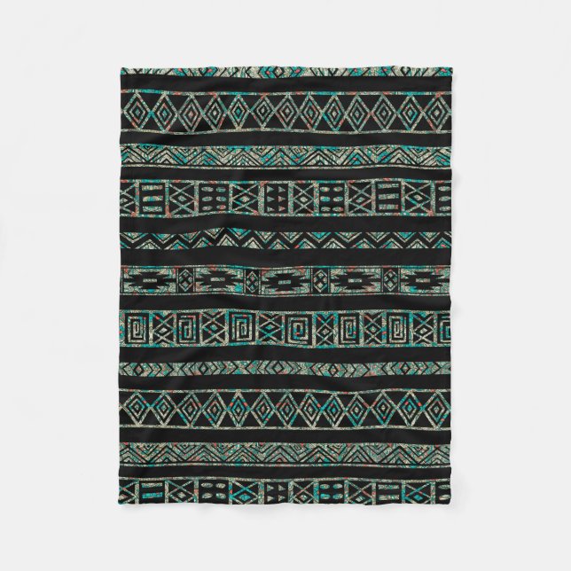 Black And Colorful Tribal Geometric Pattern Fleece Blanket (Front)