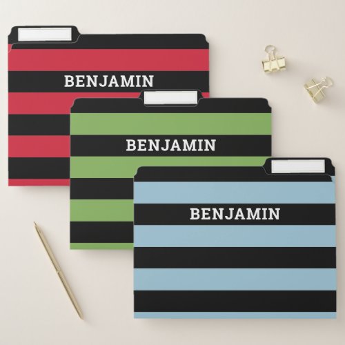 Black and Colors Rugby Stripes with Custom Name File Folder