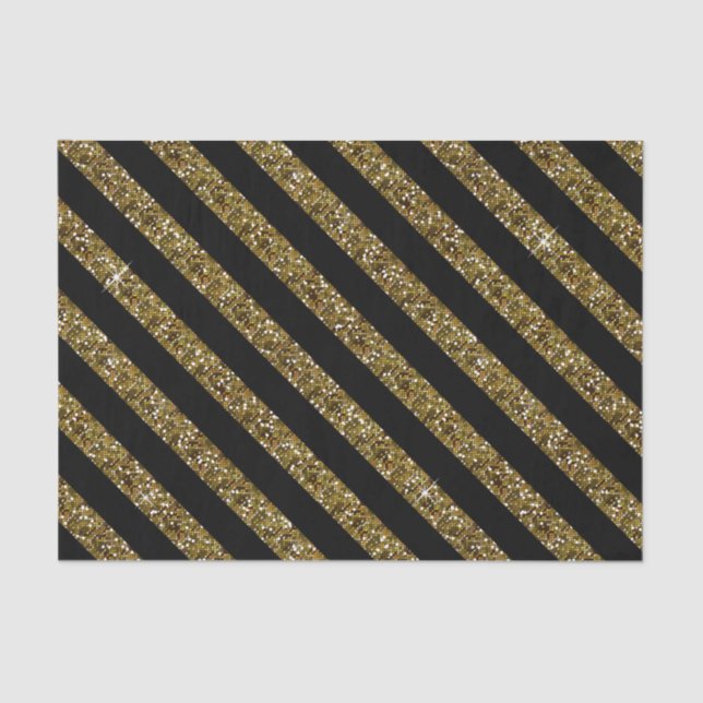 Black and Confetti Gold Stripes Tissue Paper (Front)