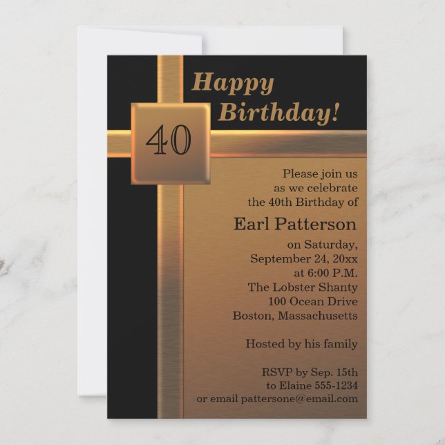 Black and Copper 40th Birthday Party Invitation (Front)