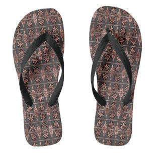 Black and Copper Art Deco Pattern Flip Flops