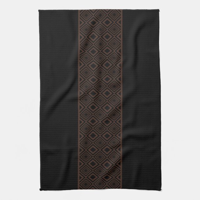 Black and Copper Diamond Pattern Kitchen Towel (Vertical)
