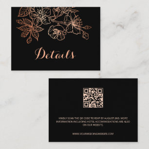 Black And Copper Floral QR Code Goth Wedding Enclosure Card