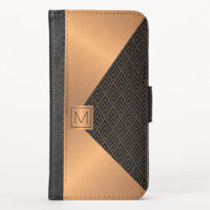 Black and Copper Gold Geometric Elegant Monogram iPhone X Wallet Case