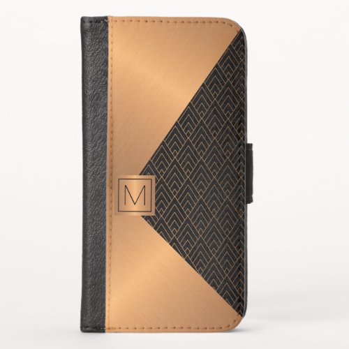 Black and Copper Gold Geometric Elegant Monogram iPhone X Wallet Case