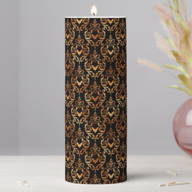 Black and Copper Halloween Pillar Candle (In Situ)