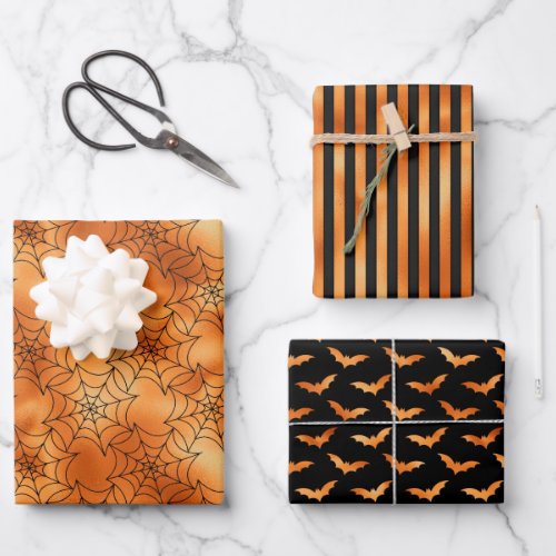 Black and Copper Halloween Set of 3 Wrapping Paper Sheets