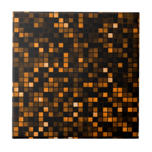 Black And Copper 'Meteor Shower' Squares Pattern Ceramic Tile