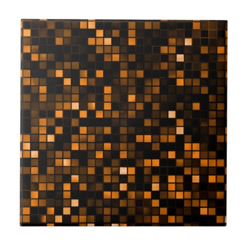 Black And Copper Meteor Shower Squares Pattern Ceramic Tile