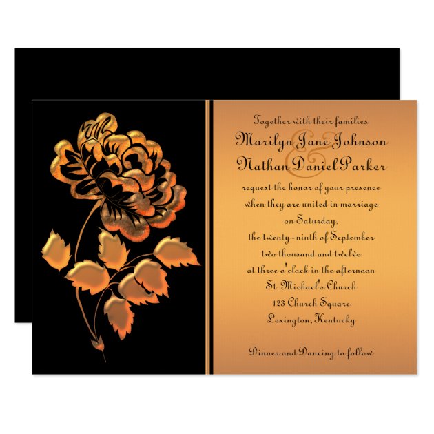 Black And Copper Peony Wedding Invitation