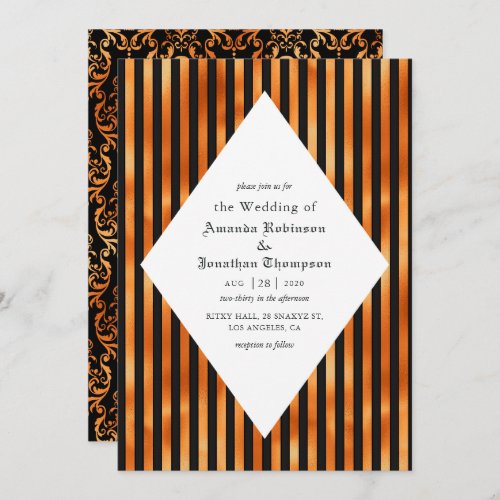 Black and Copper Skulls Gothic Wedding Invitation