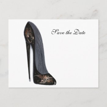 Black And Copper Stiletto Shoe High Heel Art Announcement Postcard by shoe_art at Zazzle