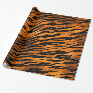 Black and Copper Tiger Stripes Pattern Wrapping Paper