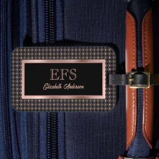 Black and Coppery Faux Rose Gold Elegant Monogram
