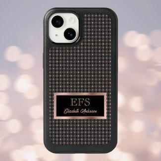 Black and Coppery Faux Rose Gold Elegant Monogram