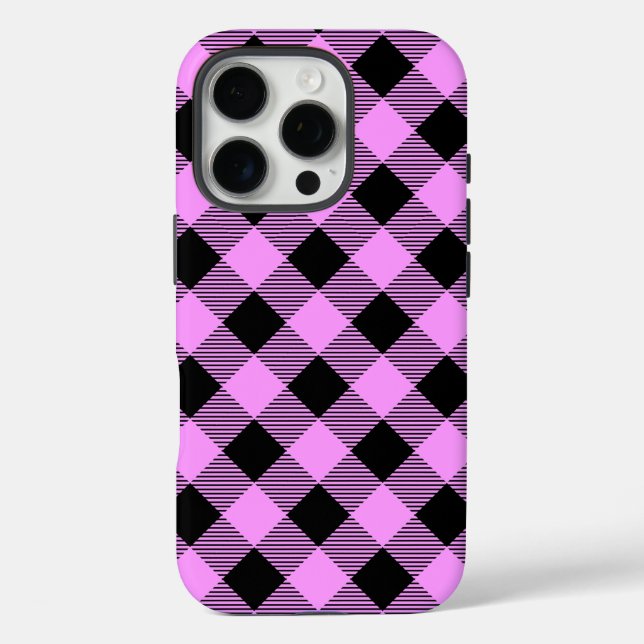Black and Coral Checked Case-Mate iPhone Case (Back)
