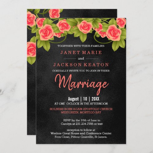 Black and Coral Floral Rose Invitation