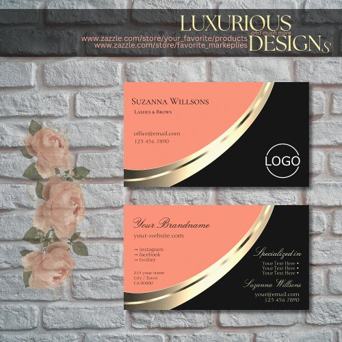 Black and Coral Noble Gold Decor with Logo Modern Business Card