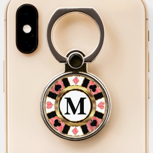 Black and Coral Poker Chip _ Monogram Phone Ring Stand