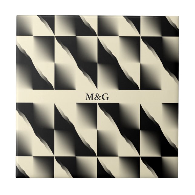 Black and Cream (add initials) Tile (Front)