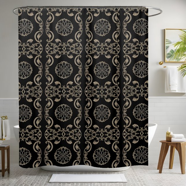 Black and Cream Beige Shower Curtain (Creator Uploaded)