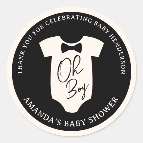 Black and Cream Bow Tie Baby Shower Classic Round Sticker