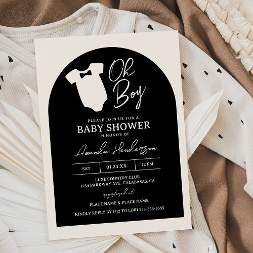 Black and Cream Boy Bow Tie Baby Shower Invitation