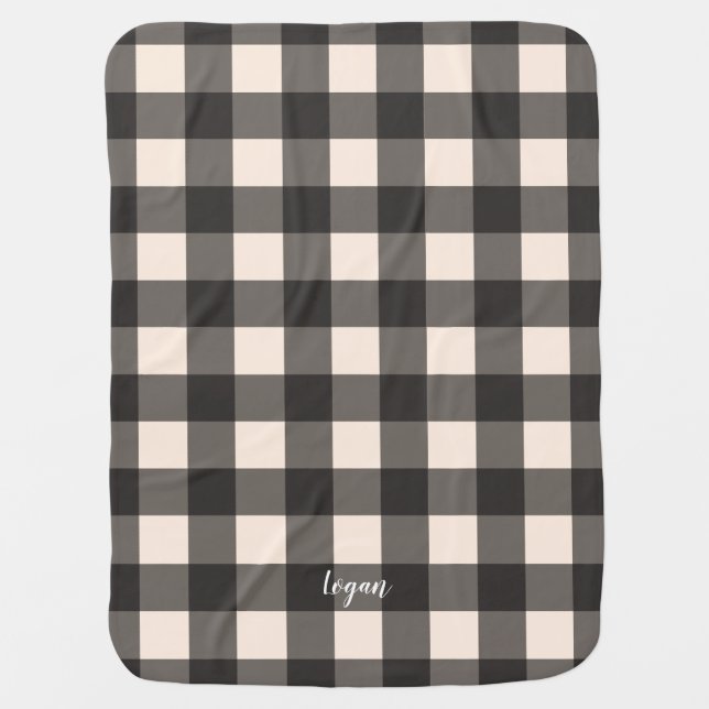 Black and Cream Check Buffalo Plaid Baby Blanket (Front)
