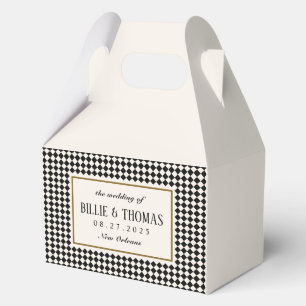 Black and Cream Checkerboard Jazz Club Wedding Favor Boxes