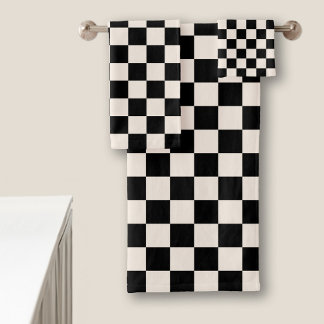 Black and Cream Checkered Pattern Bath Towel Set