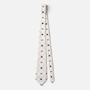 Black and cream crown all over print neck tie
