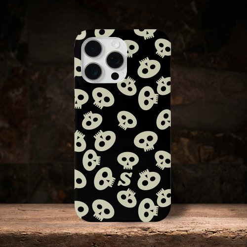 Black and Cream Cute Skulls Pattern Monogram iPhone 15 Pro Max Case