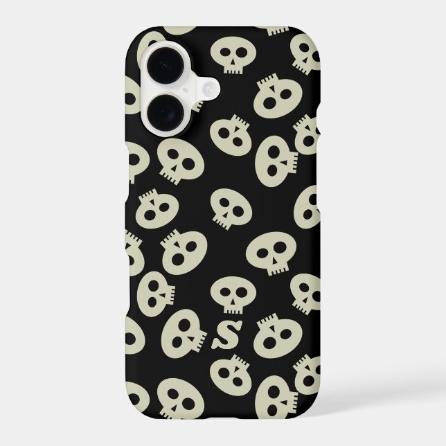Black and Cream Cute Skulls Pattern Monogram Iphone Case (Back)