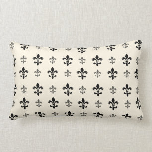 Black and Cream Elegant Fleur de Lis Lumbar Pillow