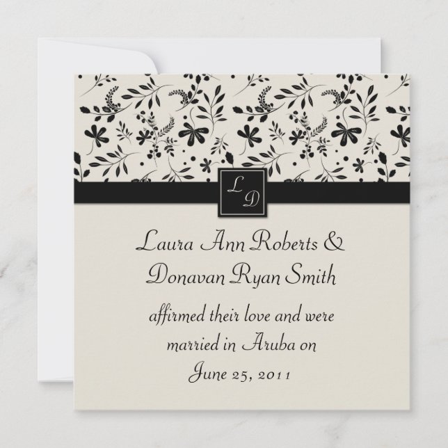 Black and Cream Floral Post Wedding Invitation (Front)