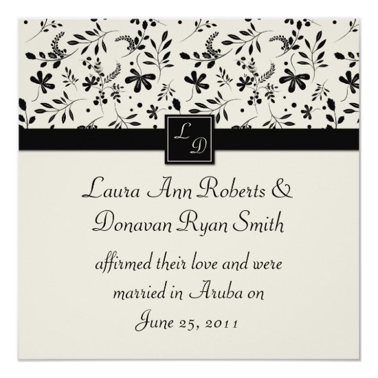Black and Cream Floral Post Wedding Invitation