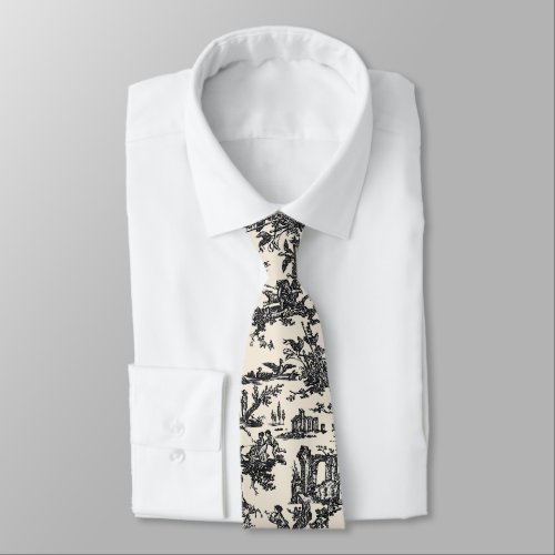 Black and Cream French Toile Neck Tie