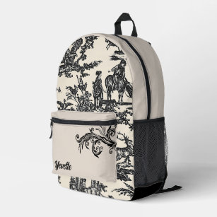 Black and Cream French Toile Pattern Personalized Printed Backpack