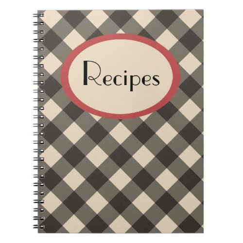 Black and Cream Gingham Recipe Notebook