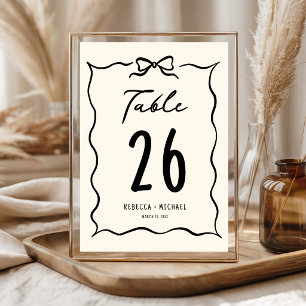 Black and Cream Hand Drawn Bow Wedding Table Number