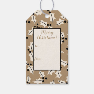 Black and Cream Holly Christmas Gift Tag