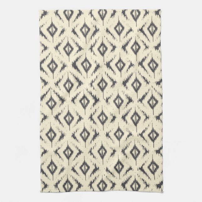 Black and Cream Ikat Diamonds Kitchen Towel (Vertical)