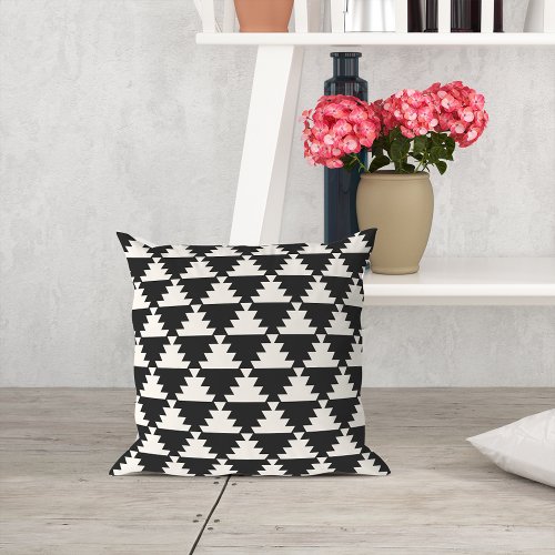 Black and Cream Modern Aztec Geometric Pattern Throw Pillow