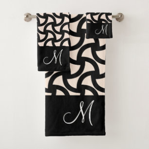 Black and Cream Modern Elegant Monogram Bath Towel Set